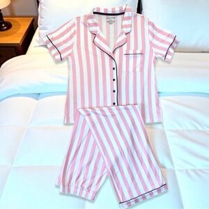 Spoiled Angel Women’s Pajama Set XL Pink White Striped Button Up Top Pants